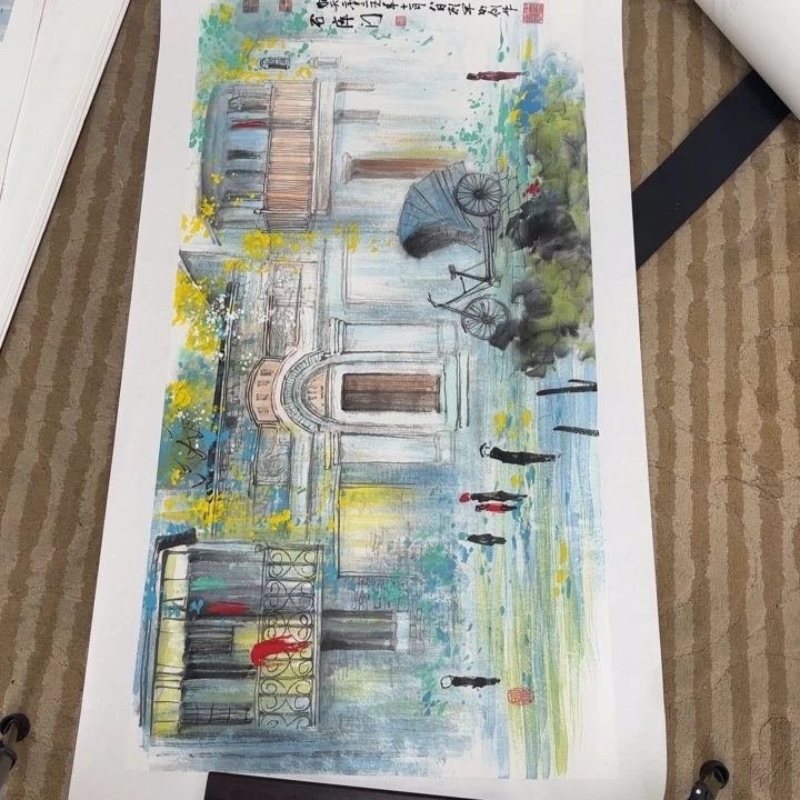 国画花鸟等图案为一体