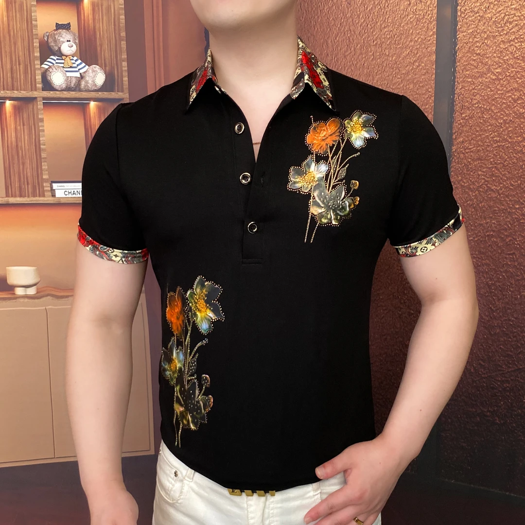 《花束荡漾》2025夏POLO衫半袖男士时尚潮流修身翻领帅气休闲夏季