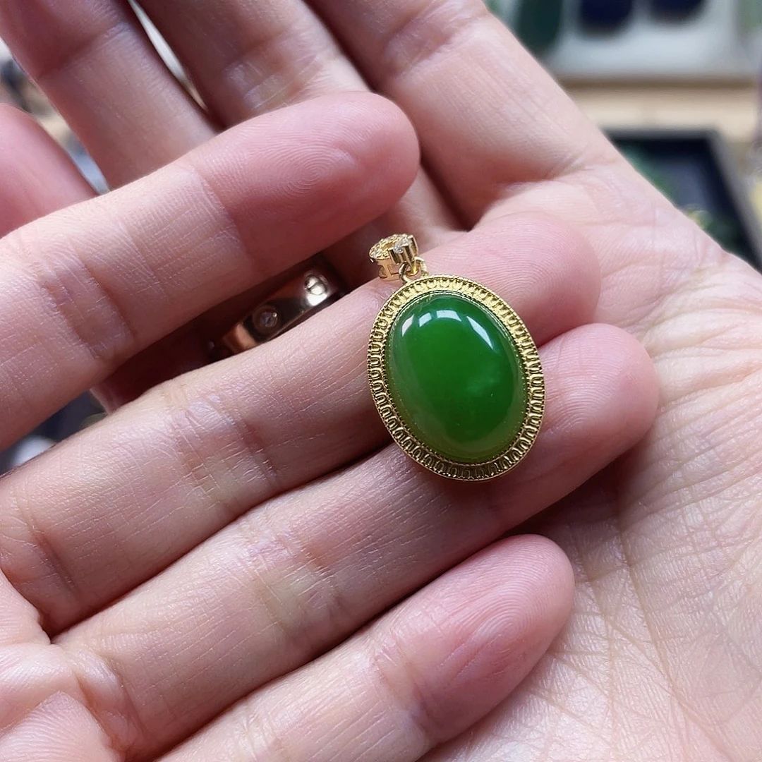 和田玉吊坠(不含链)银S925镀金镶嵌大*