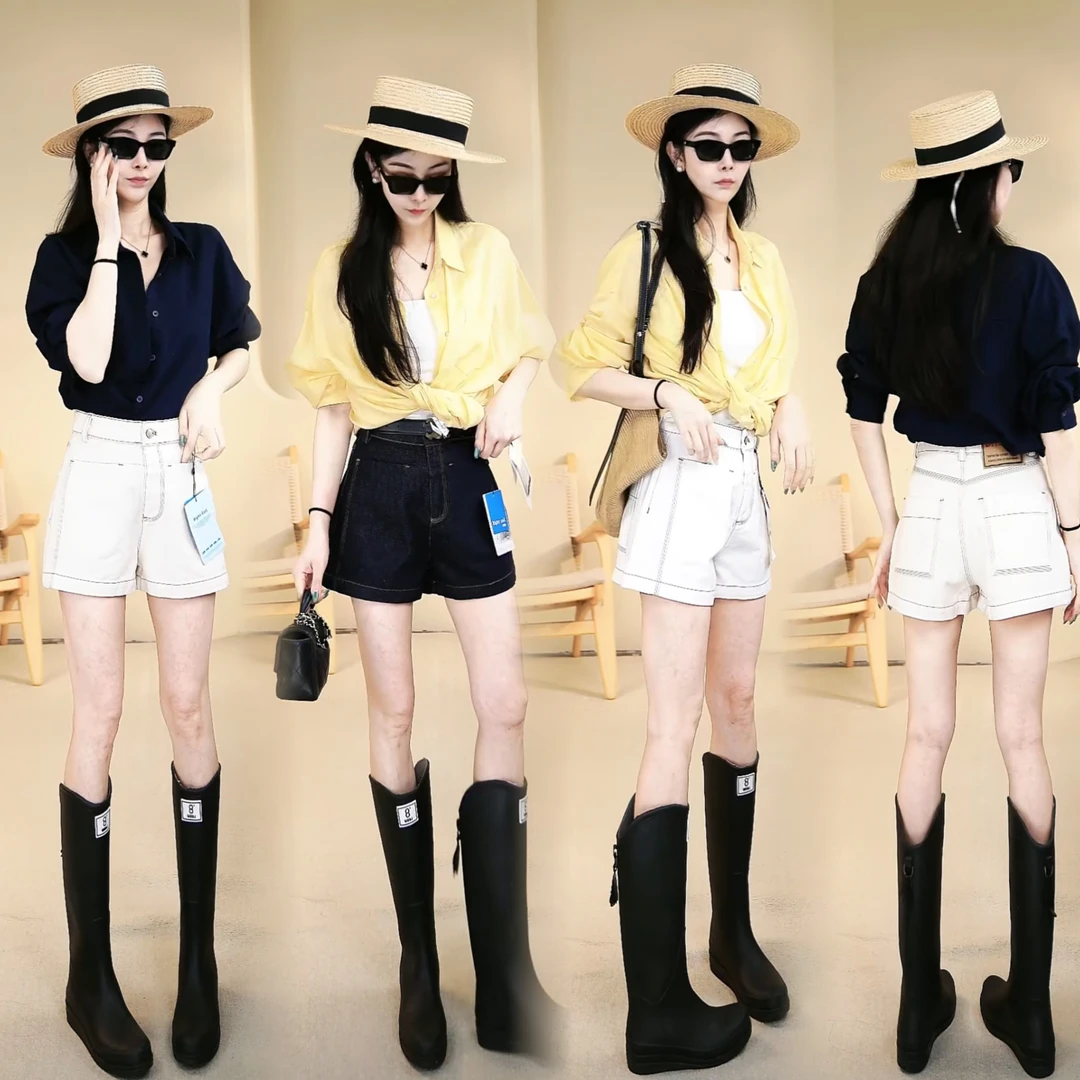 【豪迈】夏季新款显瘦百搭时尚休闲A字高腰牛仔短裤#DW5009