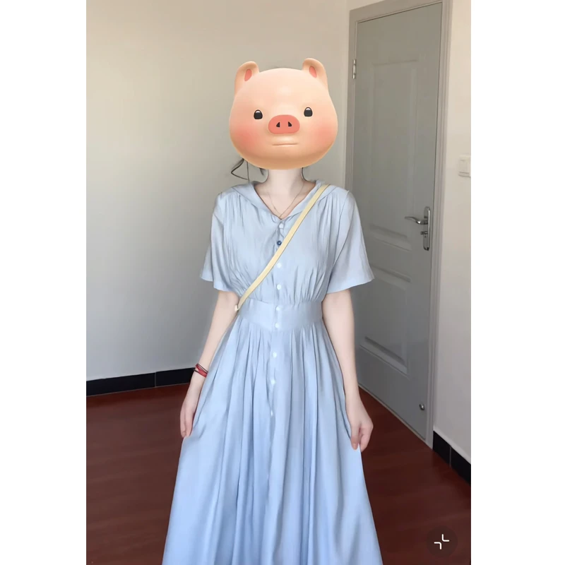 大码2025夏新款胖mm海军领法式复古通勤高级感短袖收腰连衣裙长裙