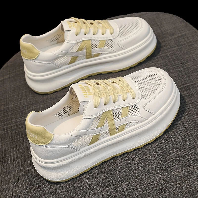 新款网面透气小白鞋女夏天女凉鞋厚底增高舒适百搭爆款运动板鞋子