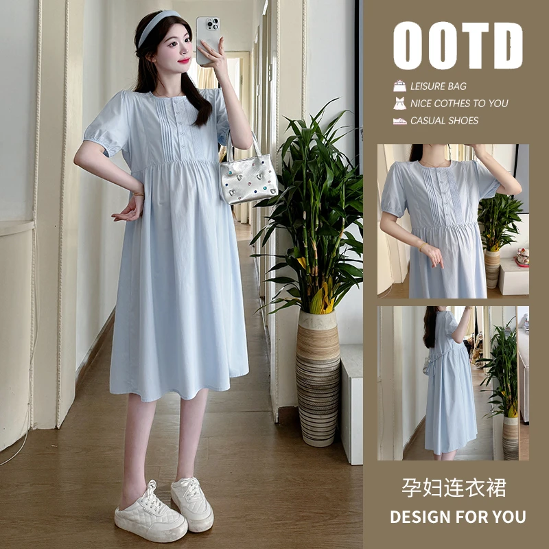 新款孕妇装2025夏季时尚洋气中长款连衣裙宽松遮肚显瘦孕妇裙