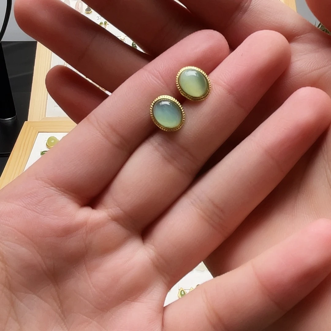 银S925镶嵌和田玉耳饰