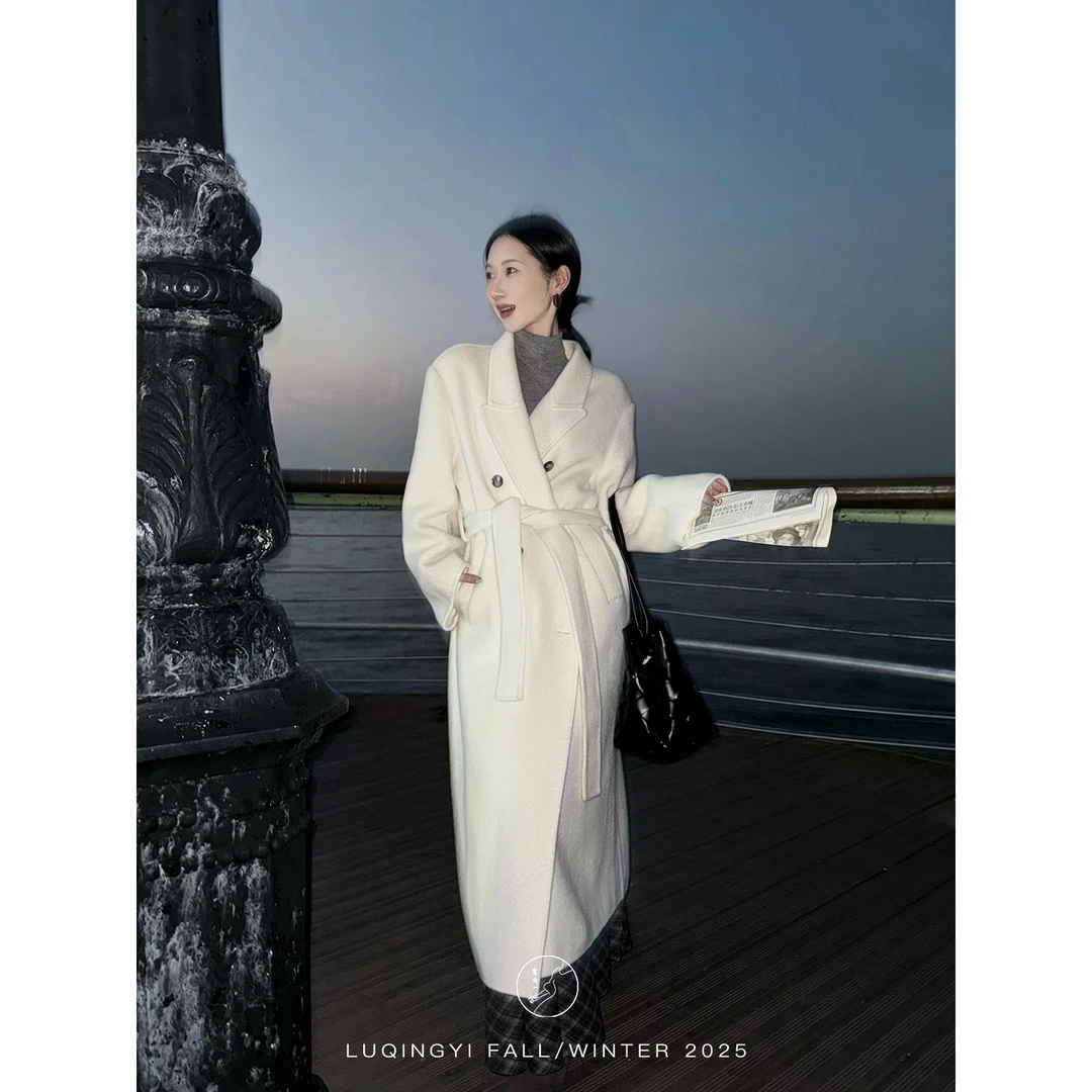 鹭青一原创【观自在】牦牛绒羊毛枪驳领气质毛呢大衣L25D1109L