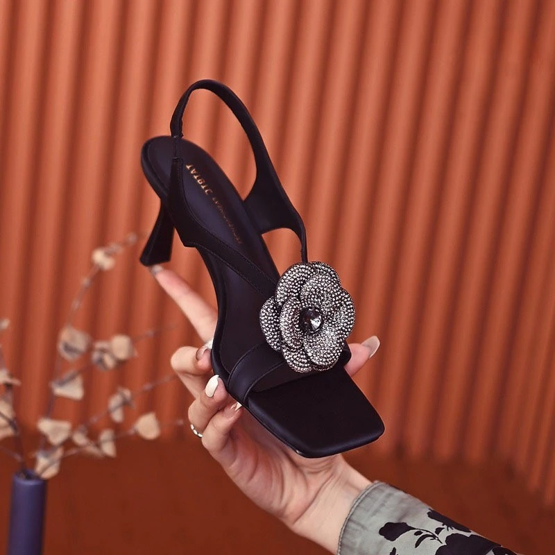 高跟鞋凉鞋2025年夏季细跟性感仙女风一字带气质网红时尚百搭法式