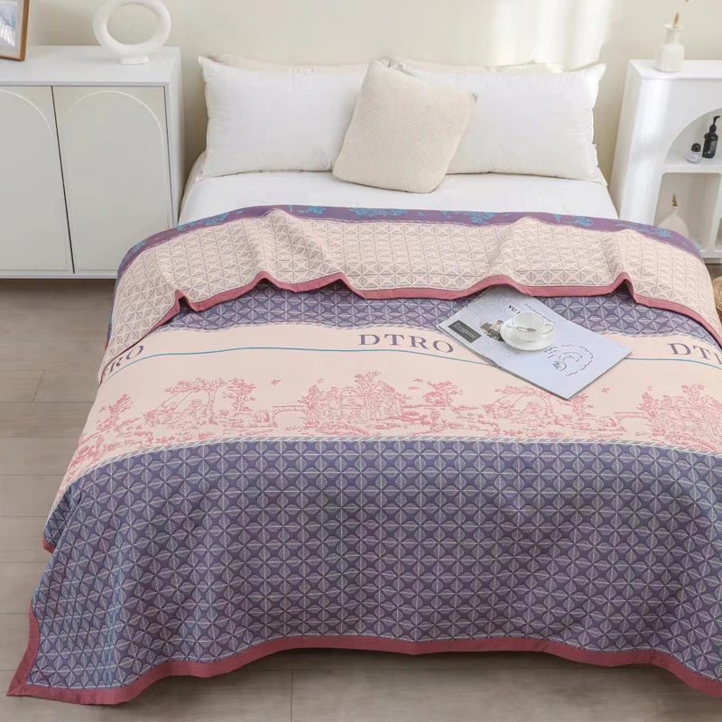 床盖/前程万里2.3米*2.5米纱布盖毯毛巾被四季通用床单高档床盖