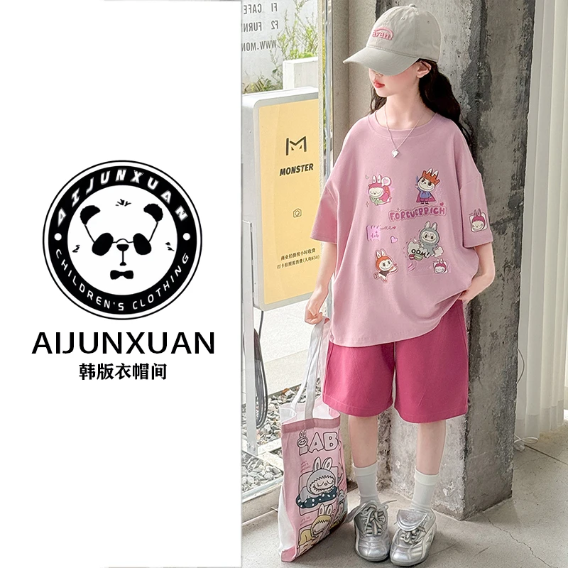 【现货】2025韩版儿童短袖套装2025新款女童夏款休闲运动时尚两件套