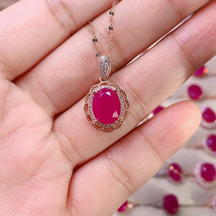 红宝石颈饰银S925镶嵌