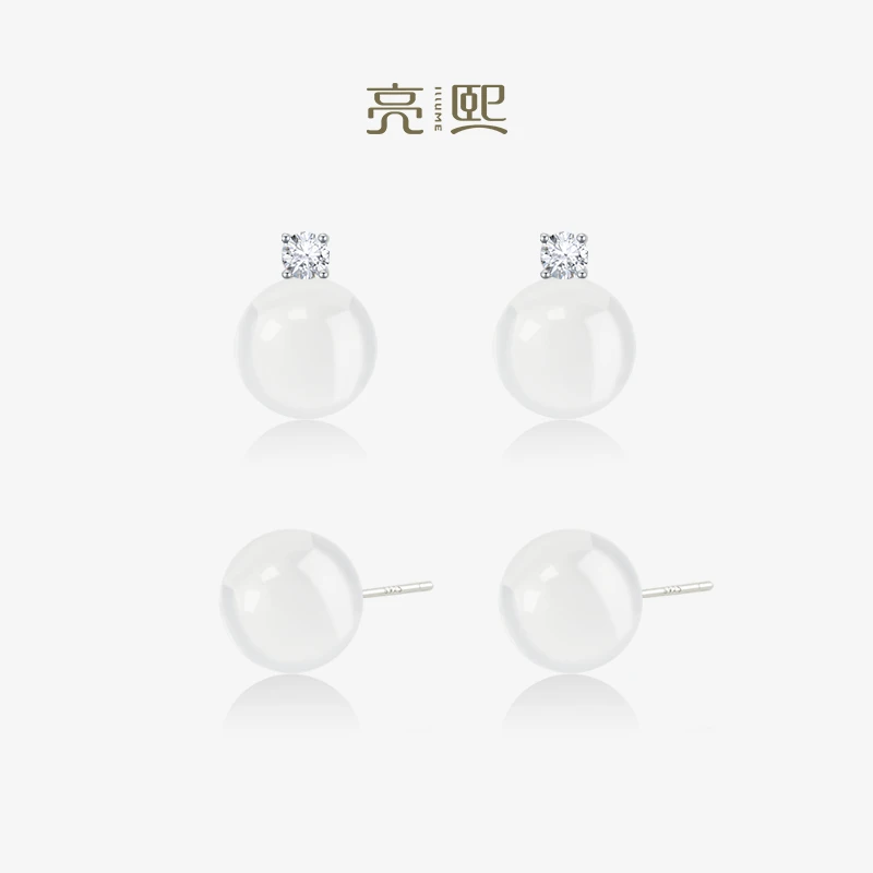 亮熙 铜合金耳饰 幻晶系列10mm利姆利亚白纯净高透耳钉 no退no换