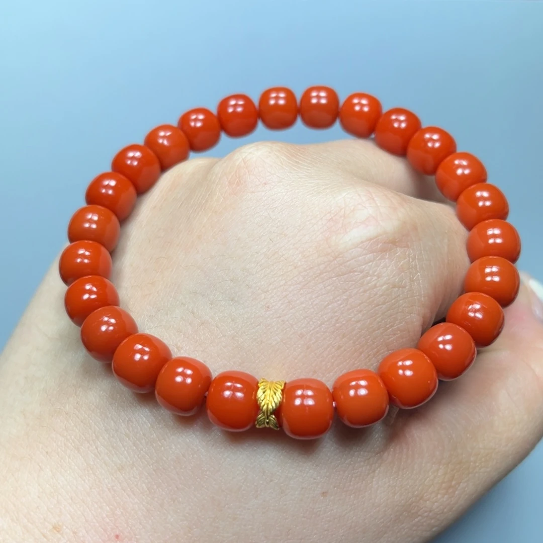 南红玛瑙柿子红老型珠单圈8mm大水沟未镶嵌