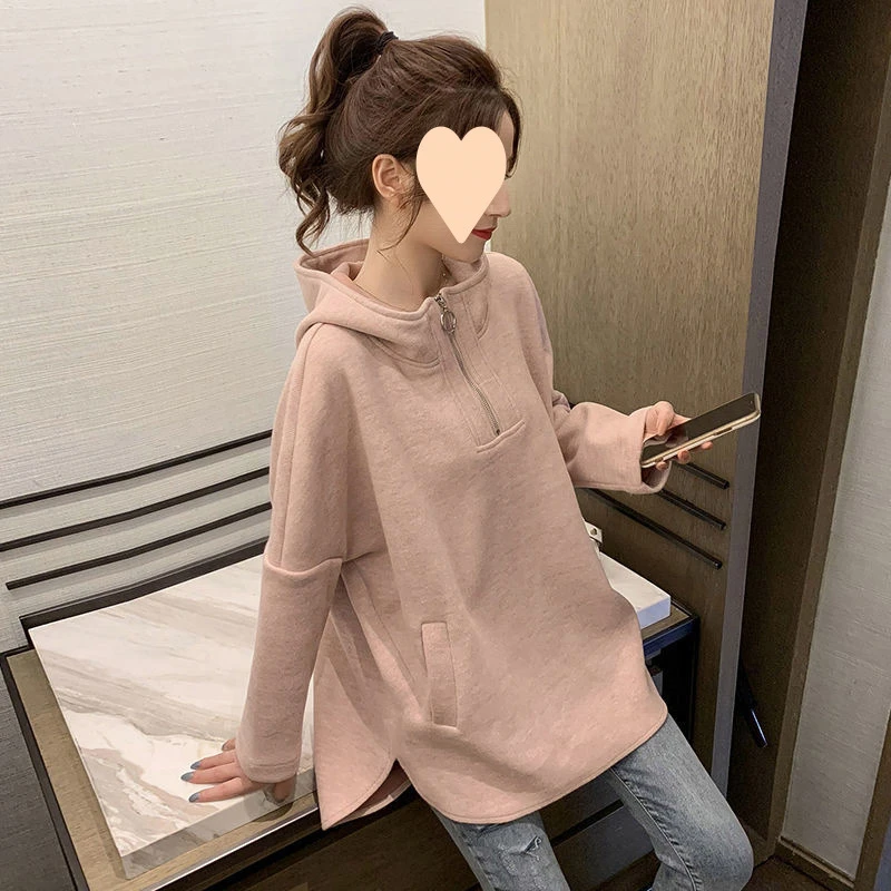 棉连帽卫衣女2025年春秋薄款新款宽松胖慵懒风中长款恤上衣潮