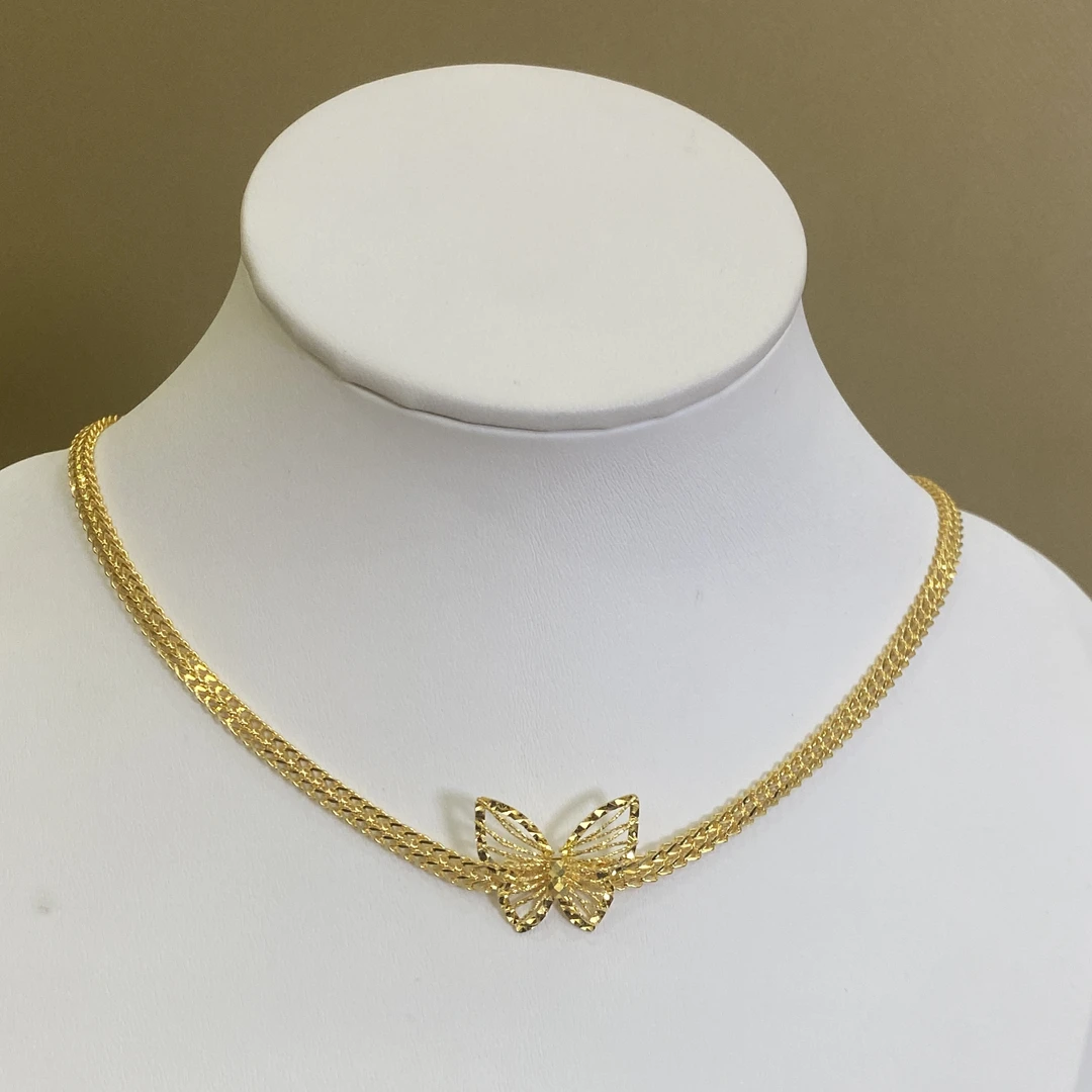 足金999 气质时尚编织蝴蝶黄金套链