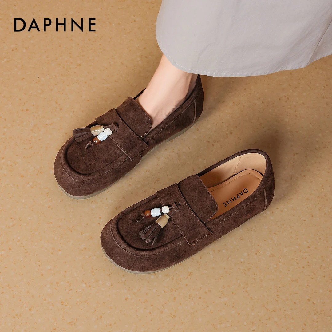 达芙妮网红爆款英伦乐福鞋女2025秋季平底不累脚豆豆鞋懒人一脚蹬