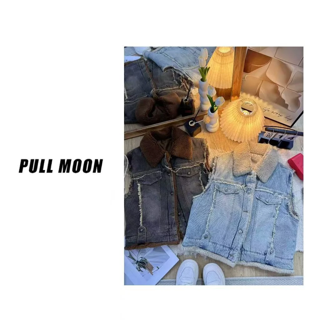 731731 秋冬韩版复古翻领毛牛仔棉马甲 139-9