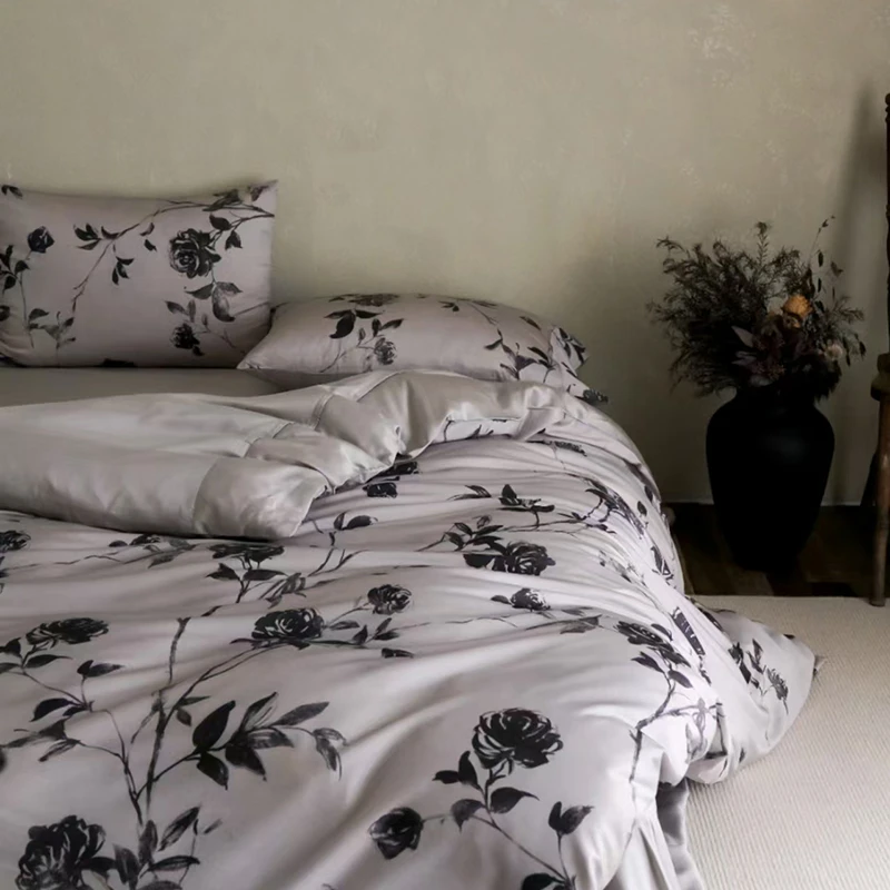 轻奢法式复古风全棉贡缎四件套纯棉印花长绒棉新款简约床上用品