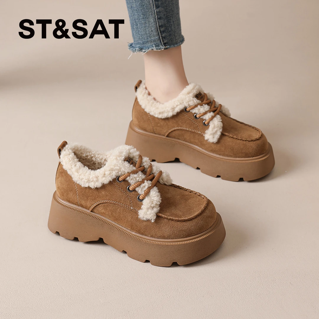 星期六加绒复古勃肯鞋女款2025新款冬季保暖毛毛棉鞋厚底休闲鞋女