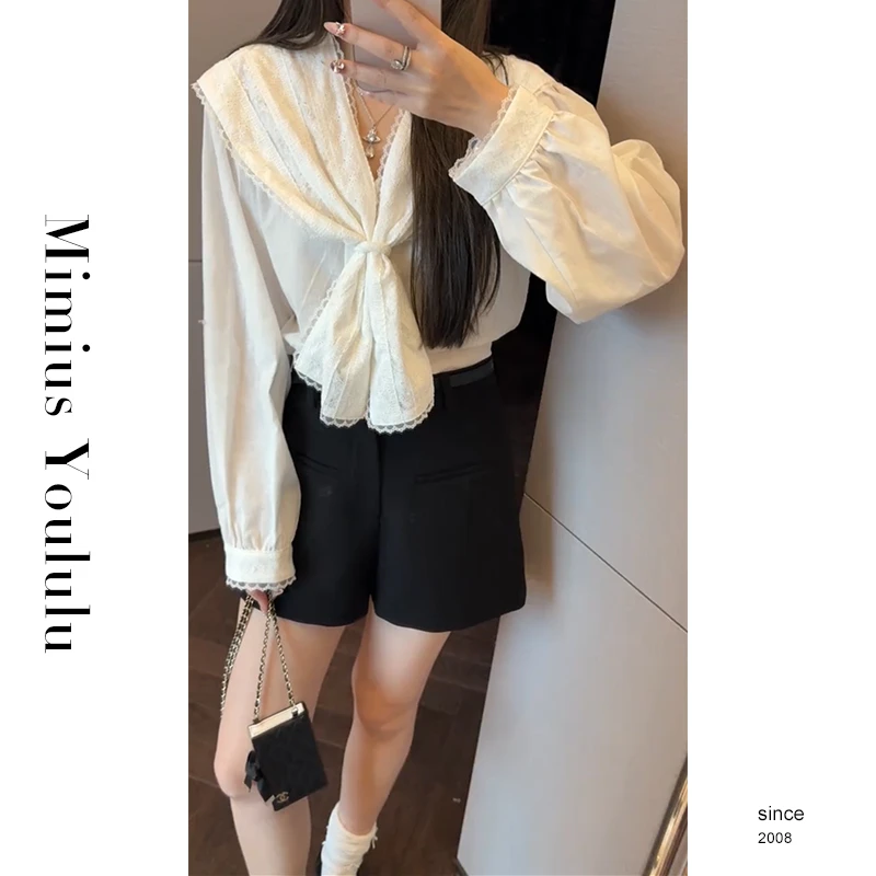 【mimius】P 蕾丝花边海军领绑带衬衫 G02181