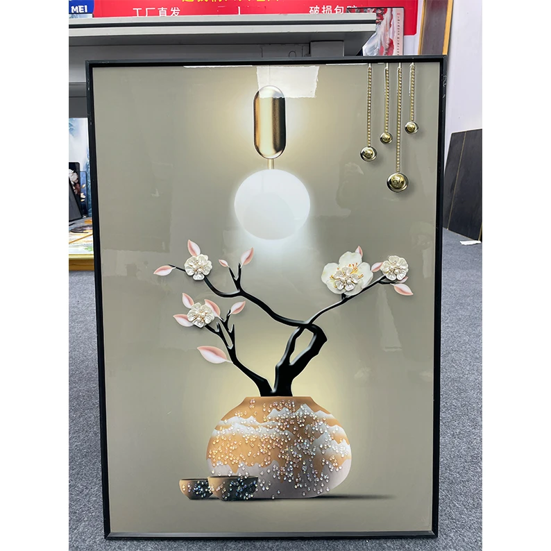 SJ01现代简约餐厅升级镶钻工艺花瓶平平安安客厅装饰画2024新款