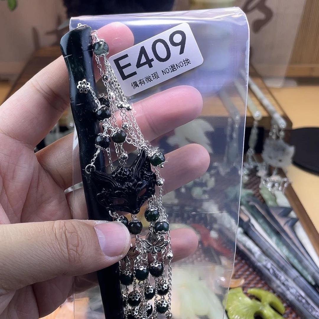 蛇纹石玉发饰银S925镀金镶嵌班*班