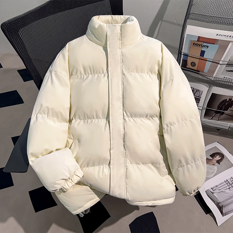 Dekkry冬季简约纯色百搭加厚立领棉服男女港风拉链情侣装保暖外套