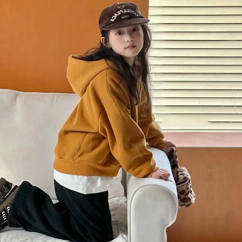 087-mochier沫弛尔女童韩版半拉链连帽加绒加厚冬款卫衣
