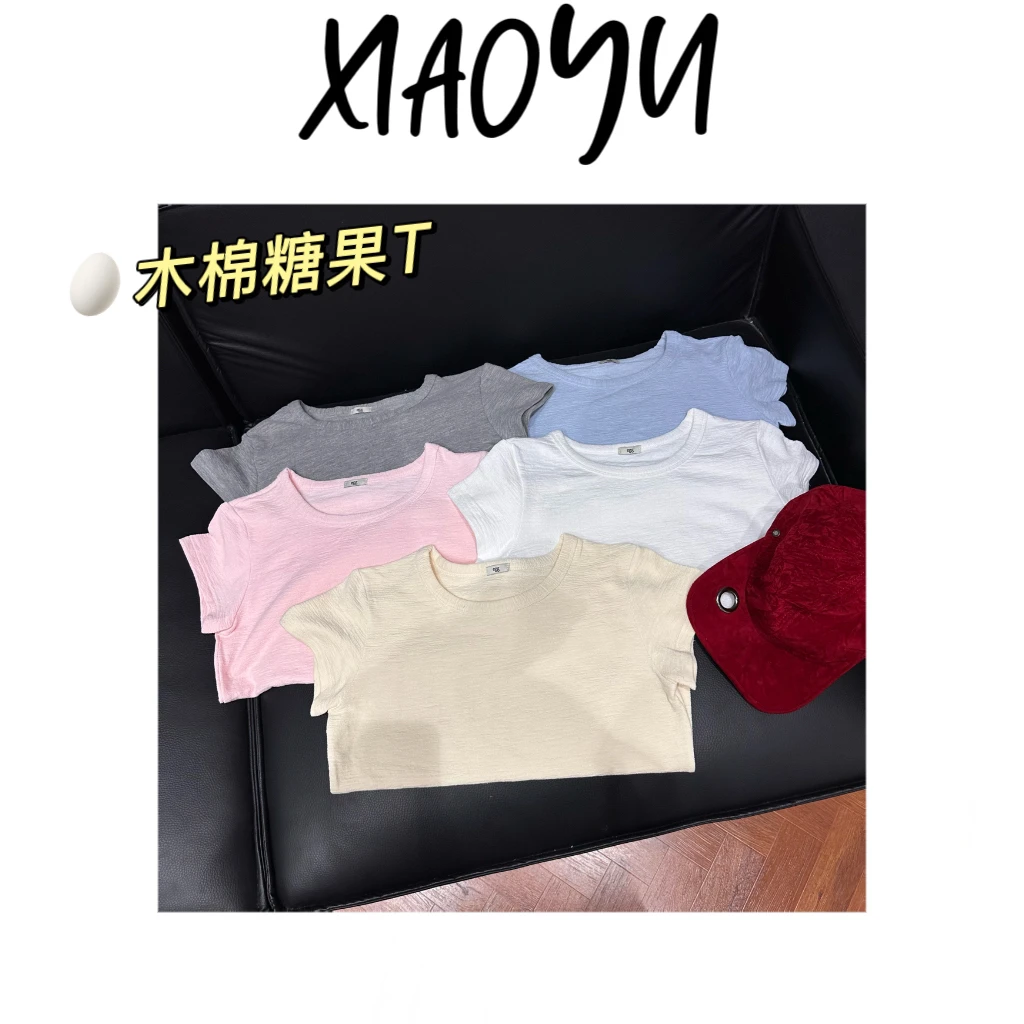 25205【木棉糖果T】韩系木棉基础款圆领短袖肌理感飞袖短袖T恤百搭