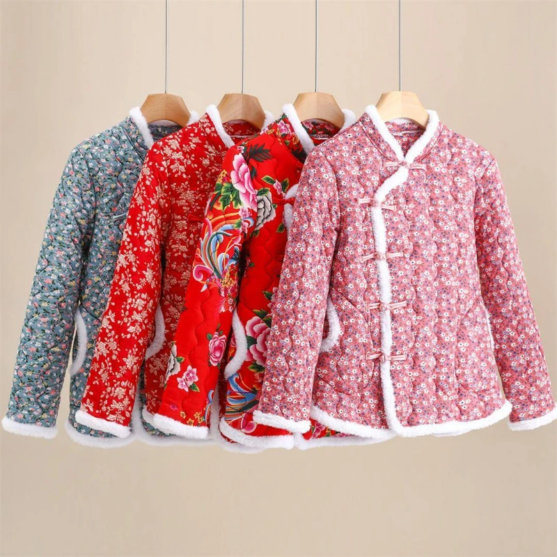 打版样衣棉服上衣女棉衣碎花冬季岁女花棉袄唐装保暖