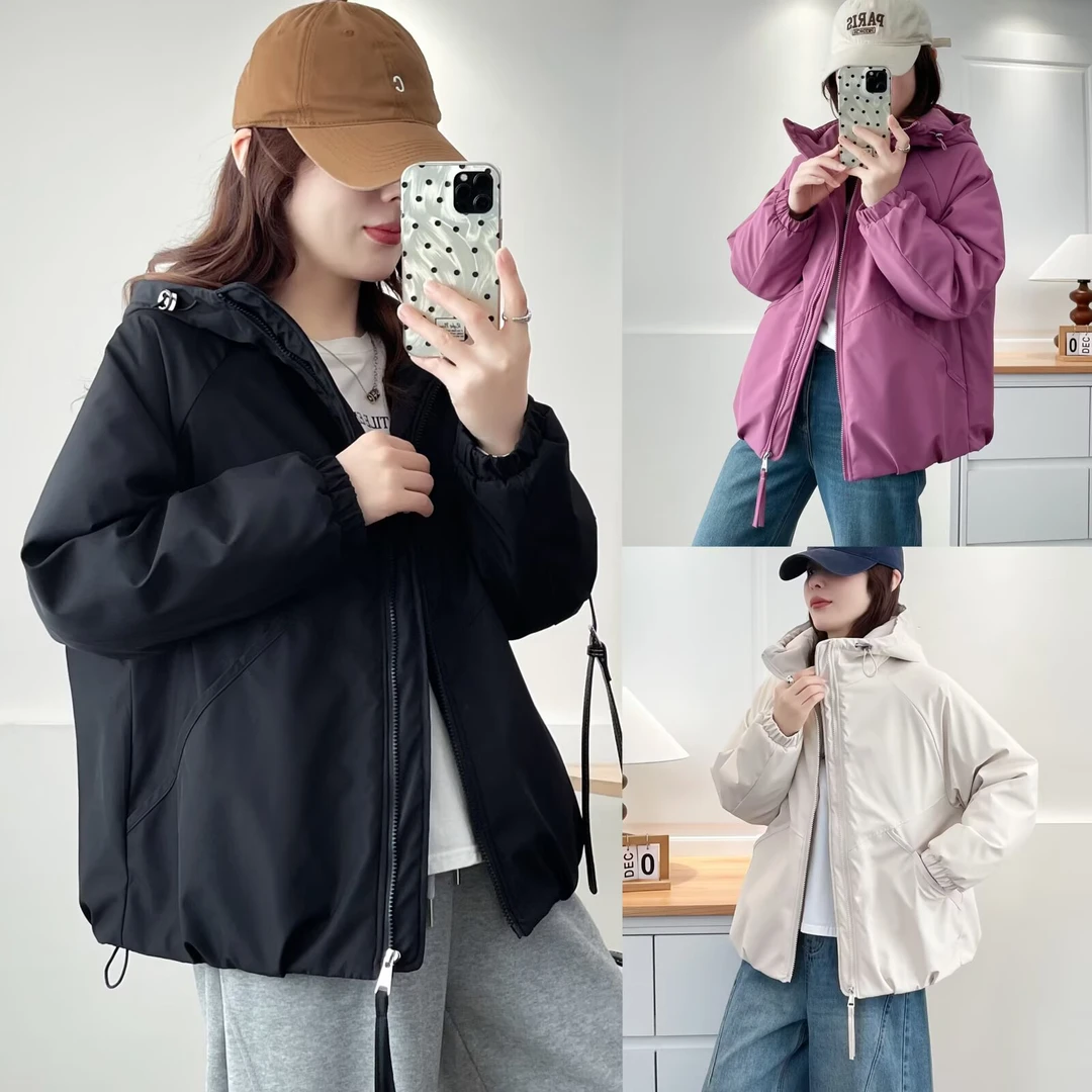 莘莘大码  冬季新款时尚洋气纯色百搭连帽棉服女