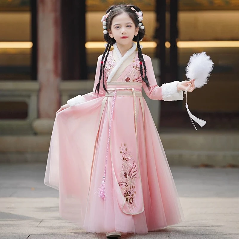 女童汉服秋冬加绒新款唐装2024中国风儿童唐装冬季加厚古风拜年服