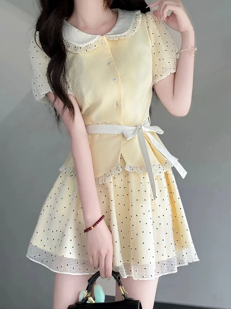 巨好看的学院风波点半身裙子甜妹套装女夏季2025新款夏日ootd穿搭