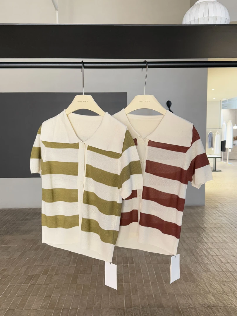 37360毛织上衣条纹修身夏季百搭