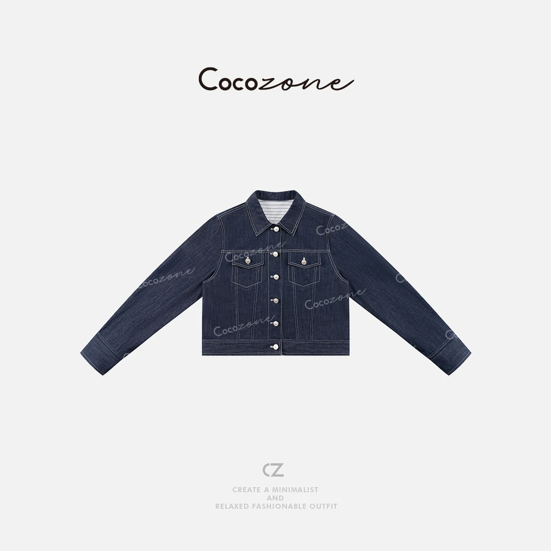 COCO ZONE 刘一一 棉莱赛尔亚麻混纺复古明线牛仔外套CD1A0413