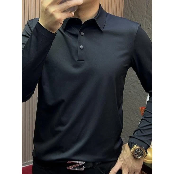 灏吉弧2025秋季新款商务长袖休闲纯色时尚男士Polo衫简约纯色