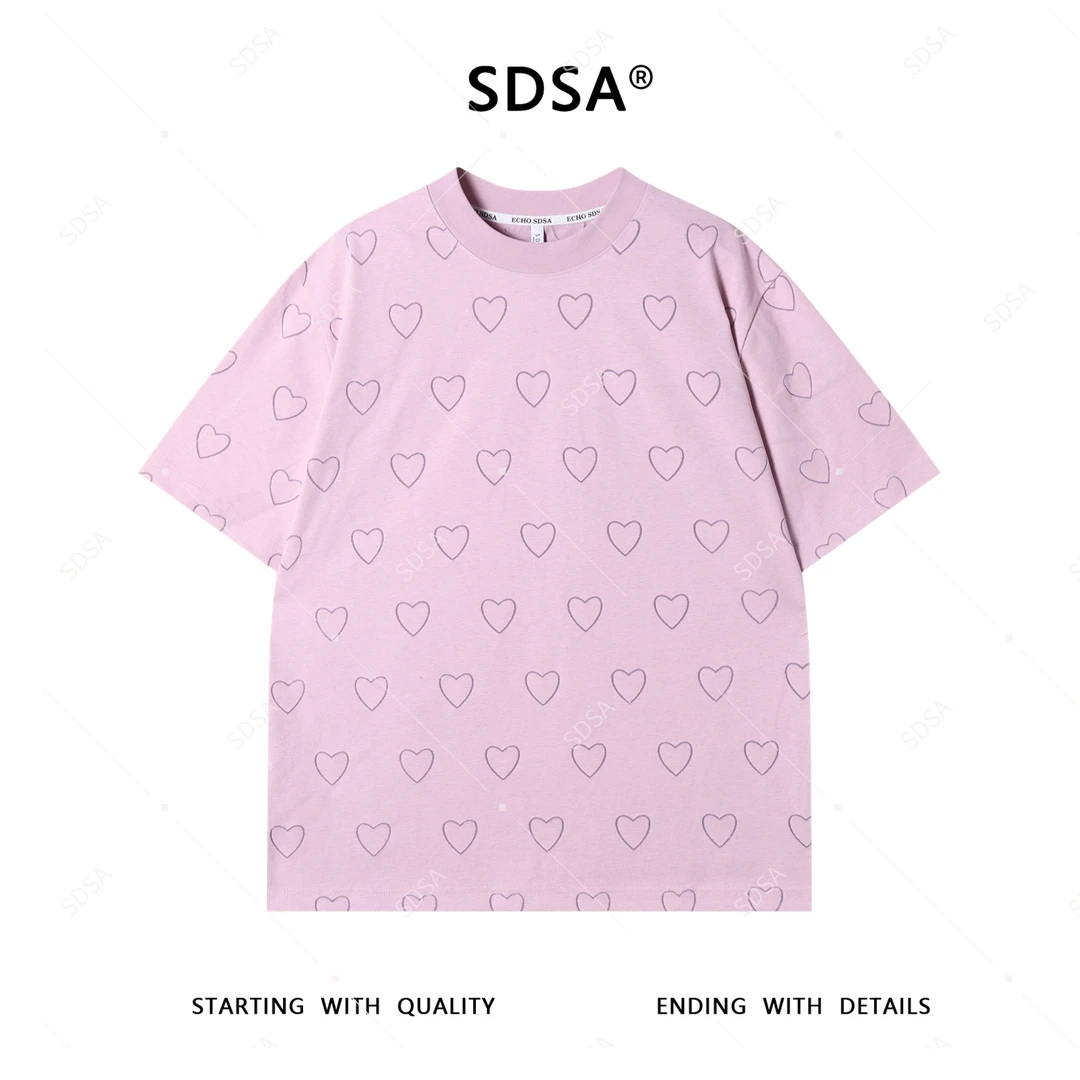 SDSA夏季新款男士痞帅简约满印割破爱心圆领短袖T恤百搭时尚上衣