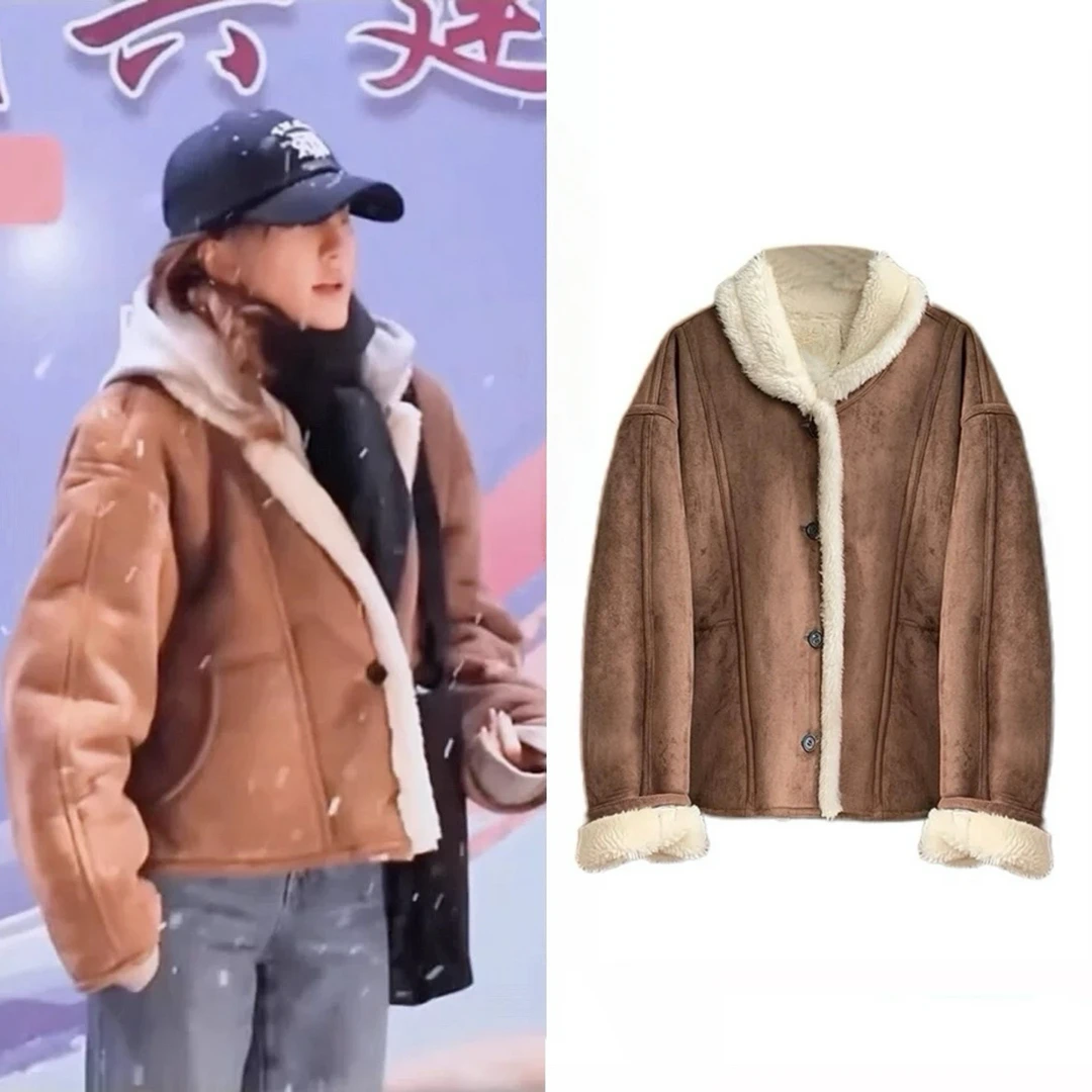 【露丝机车外套】HD韩风许妍重工毛毛机车外套大翻领保暖外套百搭女