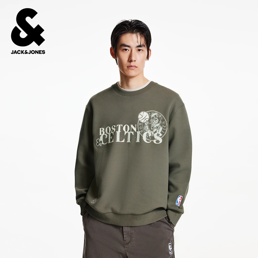 杰克琼斯秋季男装卫衣时尚潮流略宽松版型NBA联名字母刺绣图案