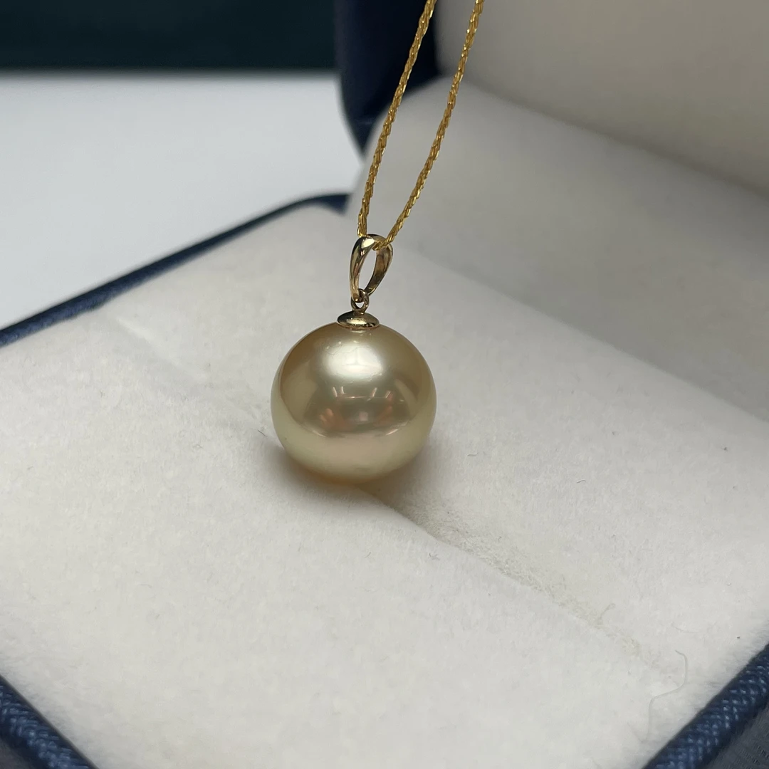 南洋海水珍珠 金珠18K吊坠12-13mm中金