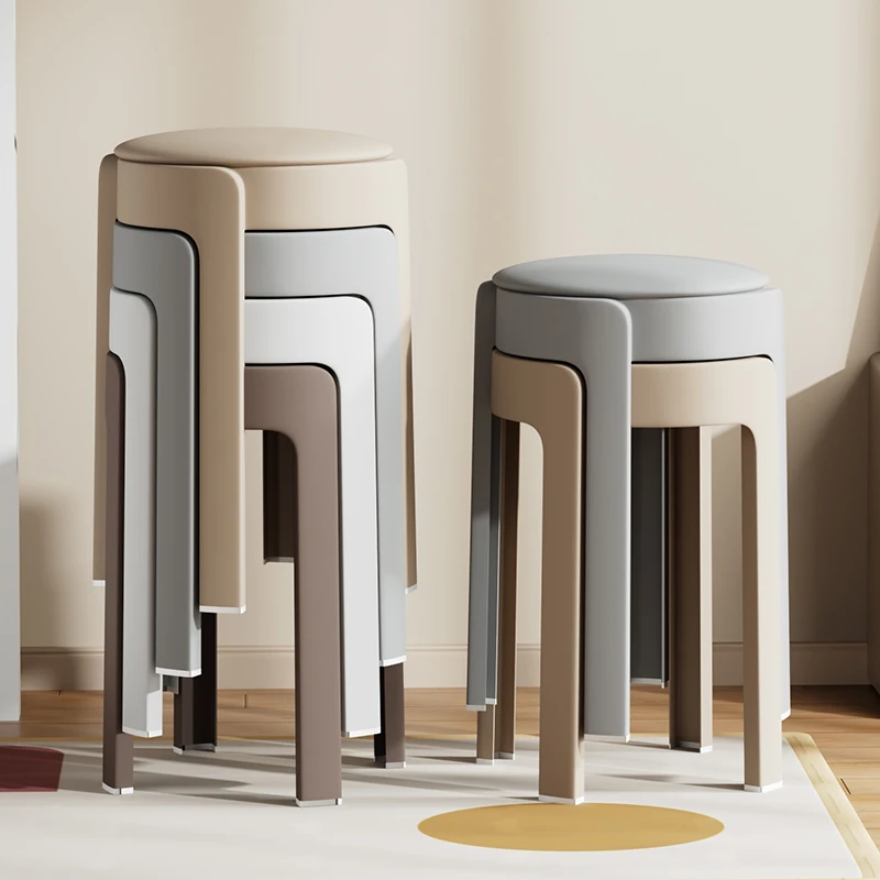 奶油风软包凳子家用结实耐用可叠放加厚风车凳圆凳客人备用凳高凳