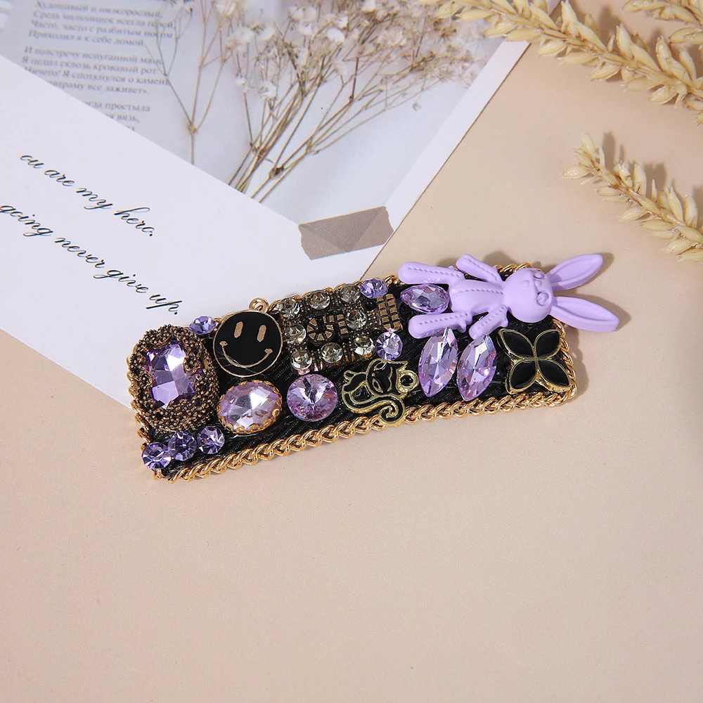 复古高级感紫色兔子发夹女韩国重工侧边夹减龄碎发夹外出百搭头饰