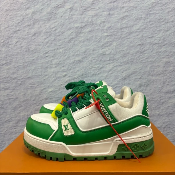 99新 LouisVuitton/路易威登 39码 LV Trainer 白绿胖丁 板鞋