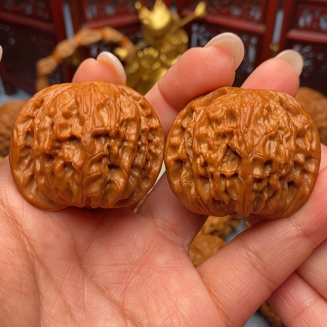 文玩核桃把件红皮山地石子磨41全品