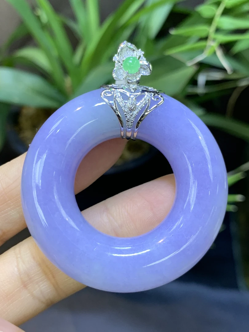 紫罗兰甜甜圈吊坠天然翡翠A货裸石：45.5*11.6mmAX3.3时尚镶嵌气质