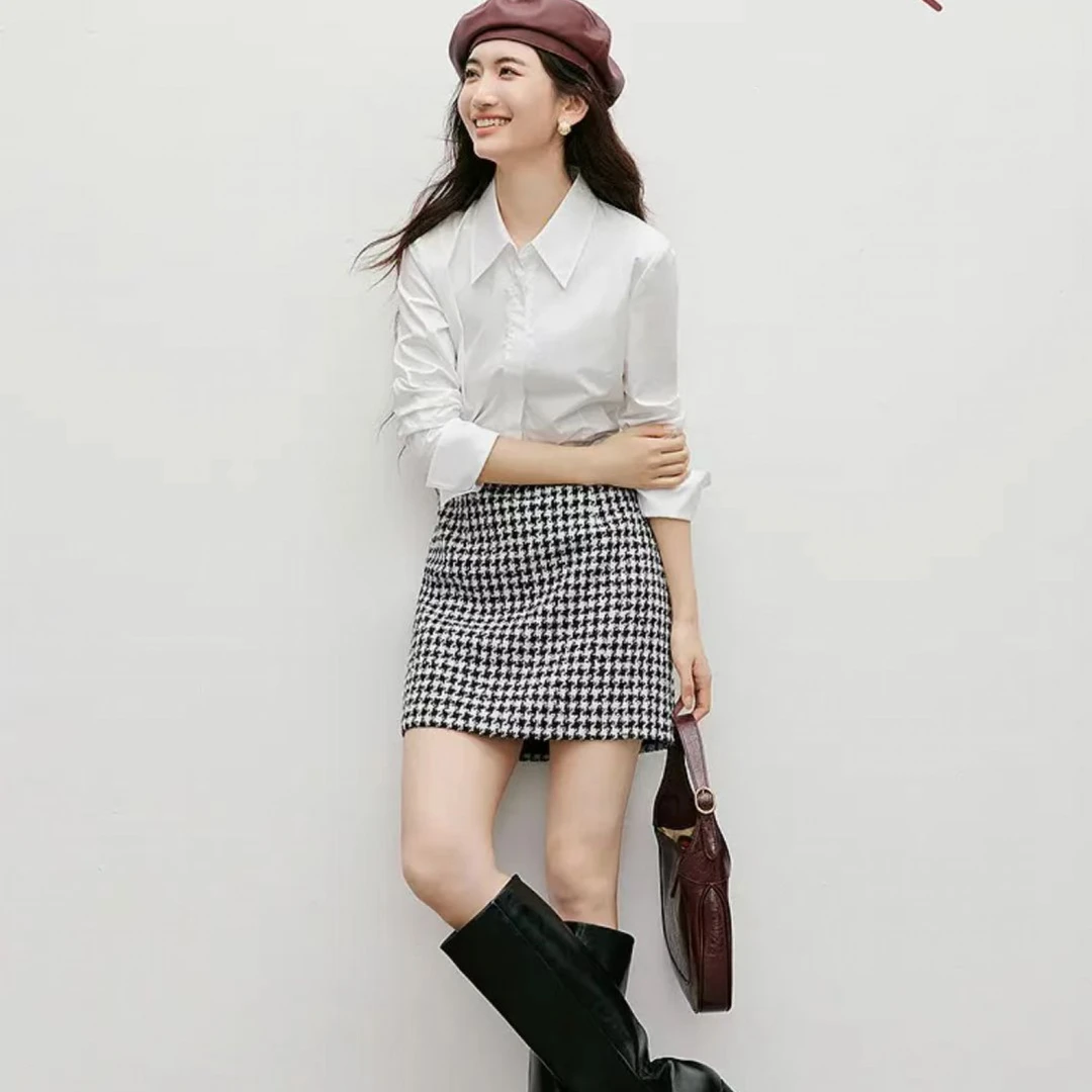 小香风千鸟格短裙黑白格子半身裙包臀裙格子a字裙(A13-12)X221