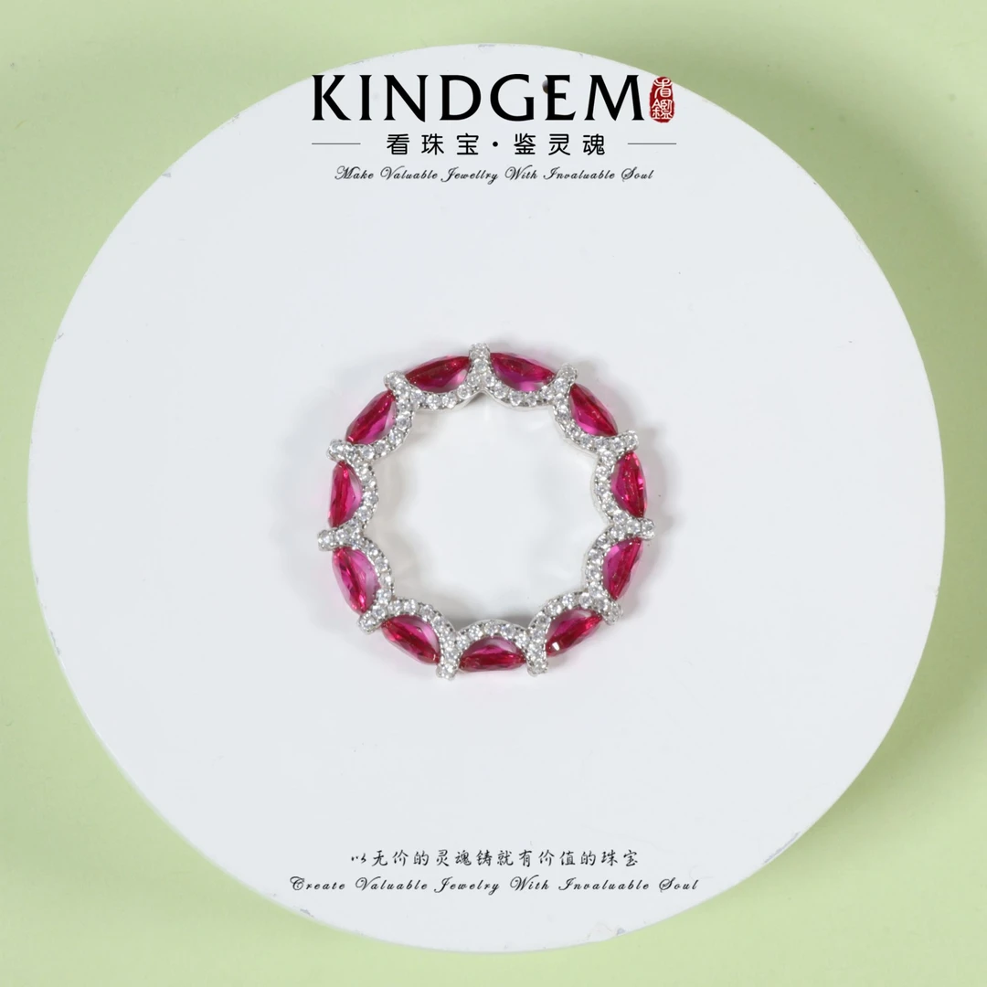 925银锆石戒指 KindGem 925银手工镶嵌闭口戒指 S-44855