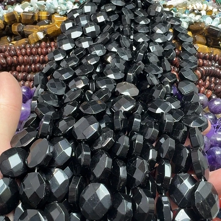 玛瑙/玉髓未镶嵌珠宝半成品一条19mm切面黑玛瑙