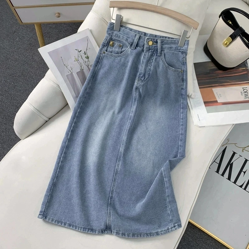 2025新款春夏季小个子高腰宽松A字中长款半身裙牛仔裙.星空纹6687