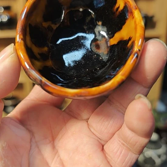 小***镜天然老黑釉斗笠盏