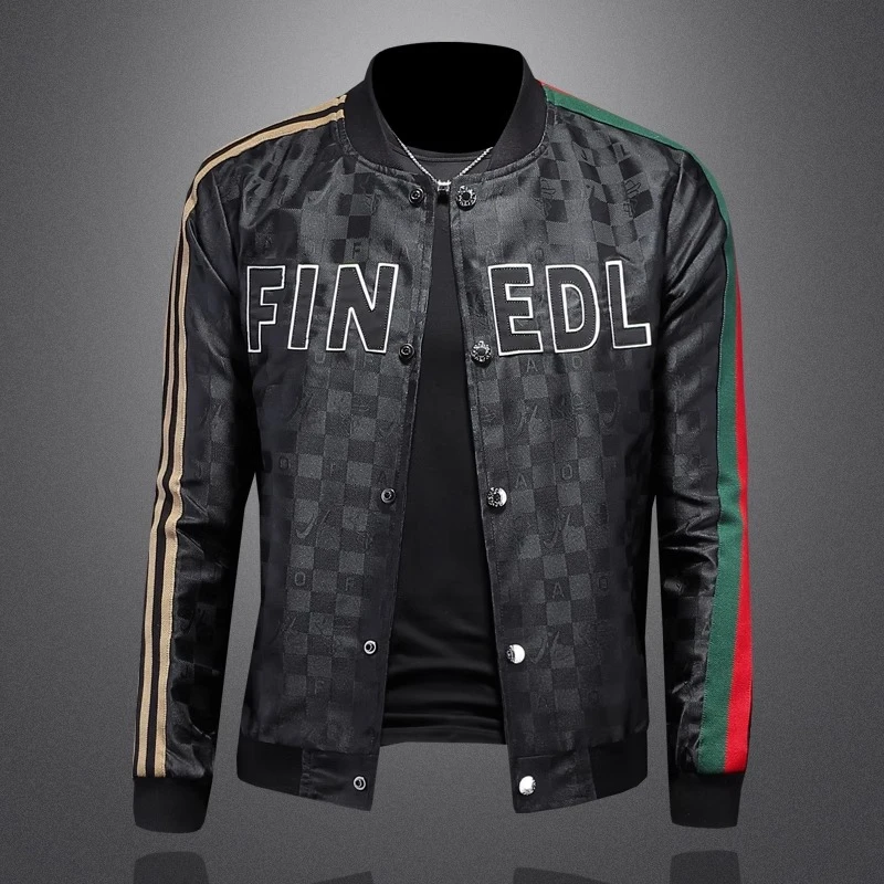 荷波撒纳温新款印花立领休闲夹克男士大码外套修身潮流潮牌