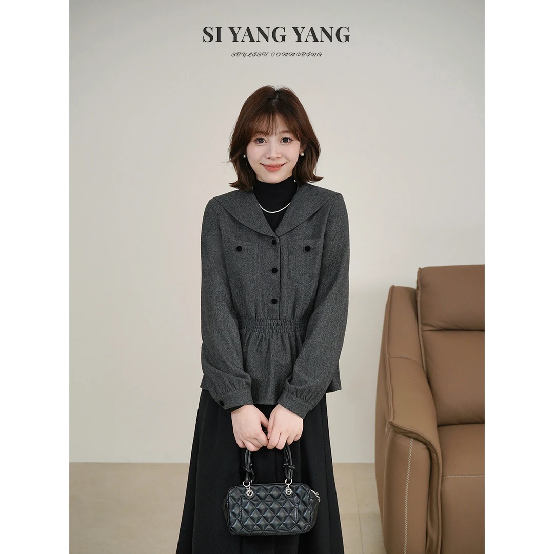斯洋洋SIYANG冬季羊毛混纺通勤减海军领龄外套SY510A085SYY